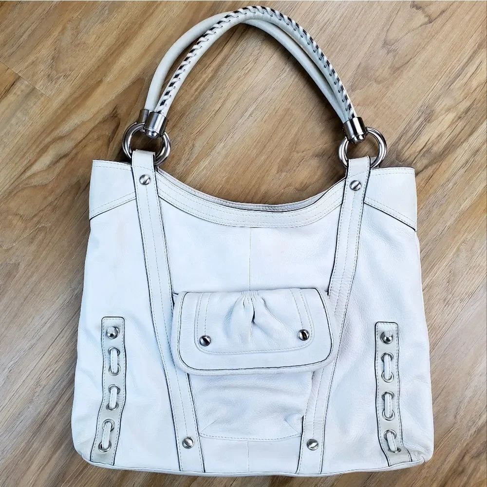🔸️B. Makowski White Genuine Leather Hobo Purse